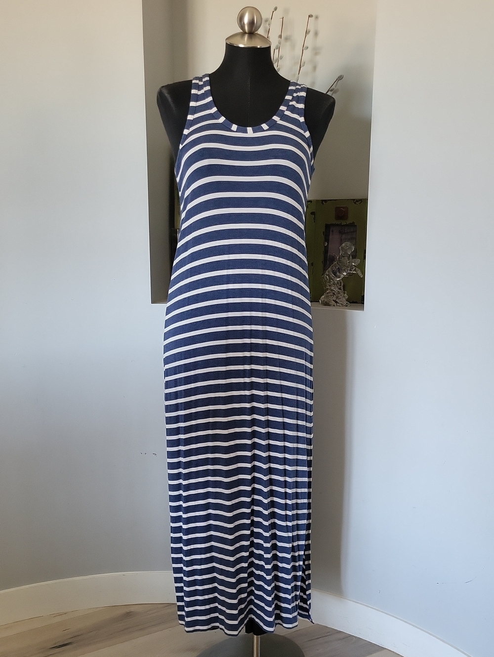 J Crew Navy White Striped Tank  Nautical Maxi Dress XS